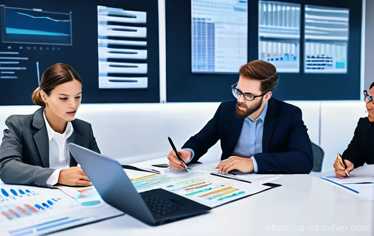 경쟁 분석 프레임워크를 활용한 의사결정 전략 - **Prompt:** "A diverse group of professional business individuals, dressed in modern business attire...