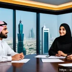 경쟁 분석 프레임워크를 위한 맞춤형 전략 수립 - A modern Middle Eastern business office setting showing a diverse team of Arab professionals engaged...