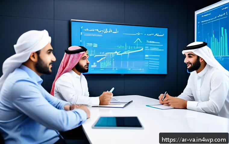 경쟁 분석 프레임워크와 전반적인 경영 전략 - A detailed business meeting scene set in a modern Middle Eastern office, featuring a diverse group o...