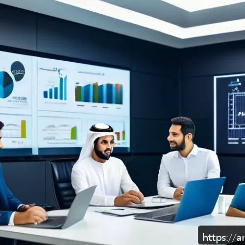 경쟁 분석 프레임워크와 비즈니스 연속성 계획 - A dynamic modern office scene set in a Middle Eastern corporate environment, featuring a diverse tea...