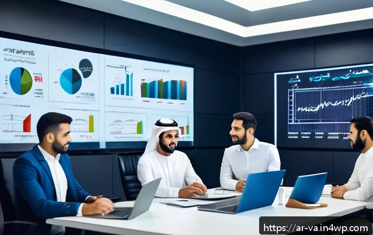 경쟁 분석 프레임워크와 비즈니스 연속성 계획 - A dynamic modern office scene set in a Middle Eastern corporate environment, featuring a diverse tea...